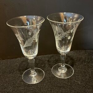 Set of 2 Vintage Etched Cordial Glasses